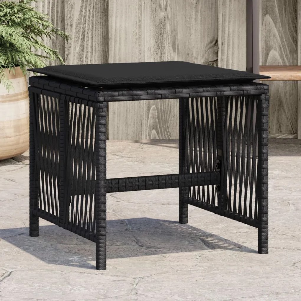 Bancos de jardim com almofadões 4 pcs 41x41x36 cm vime PE preto