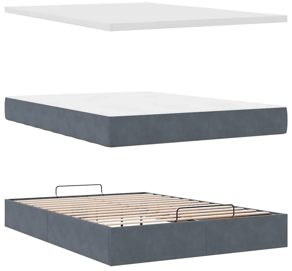 Estrutura de cama otomana com colchão 140x200cm cinzento escuro