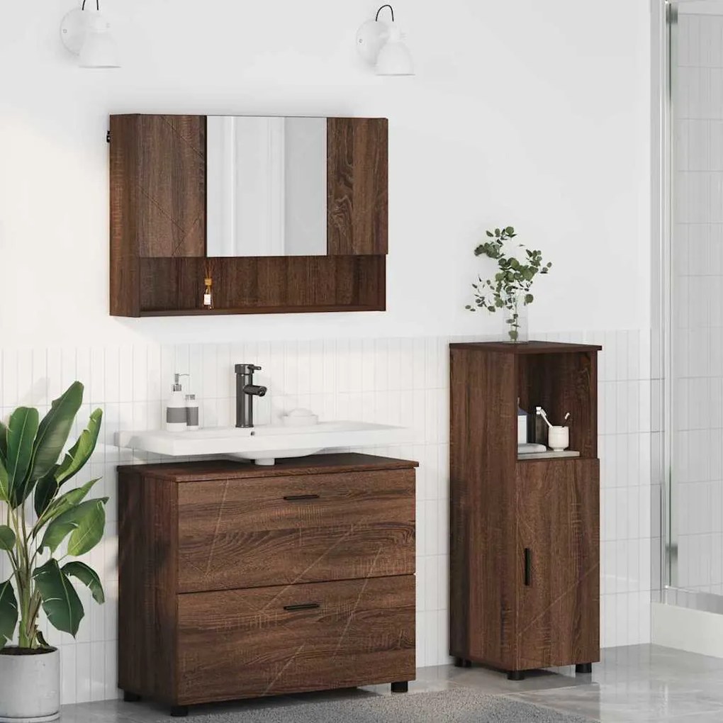 vidaXL Conjunto de Móveis para Banheiro 3 pcs Carvalho castanho