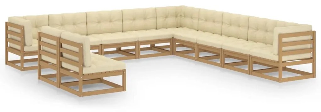 vidaXL 11pcs conj. lounge jardim almofadões pinho maciço castanho mel