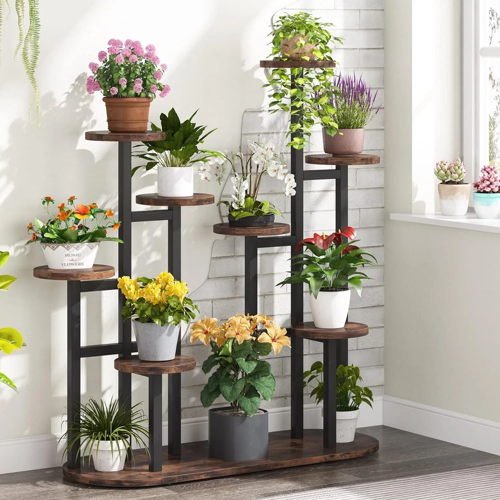 Tribesigns Multi Nível 11 Top Plant Racks Planos internos marrons rústicos