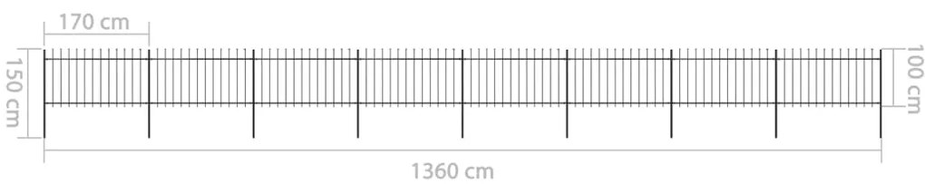 Cerca jardim com topo em lanças 13,6x1 m aço preto