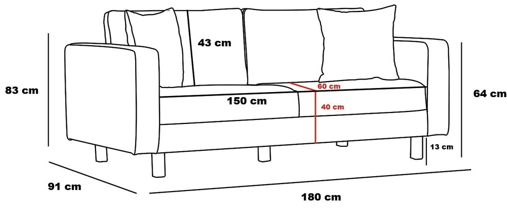 Sofá de 2 Lugares Berlin – Antracite – 180x83x91 cm