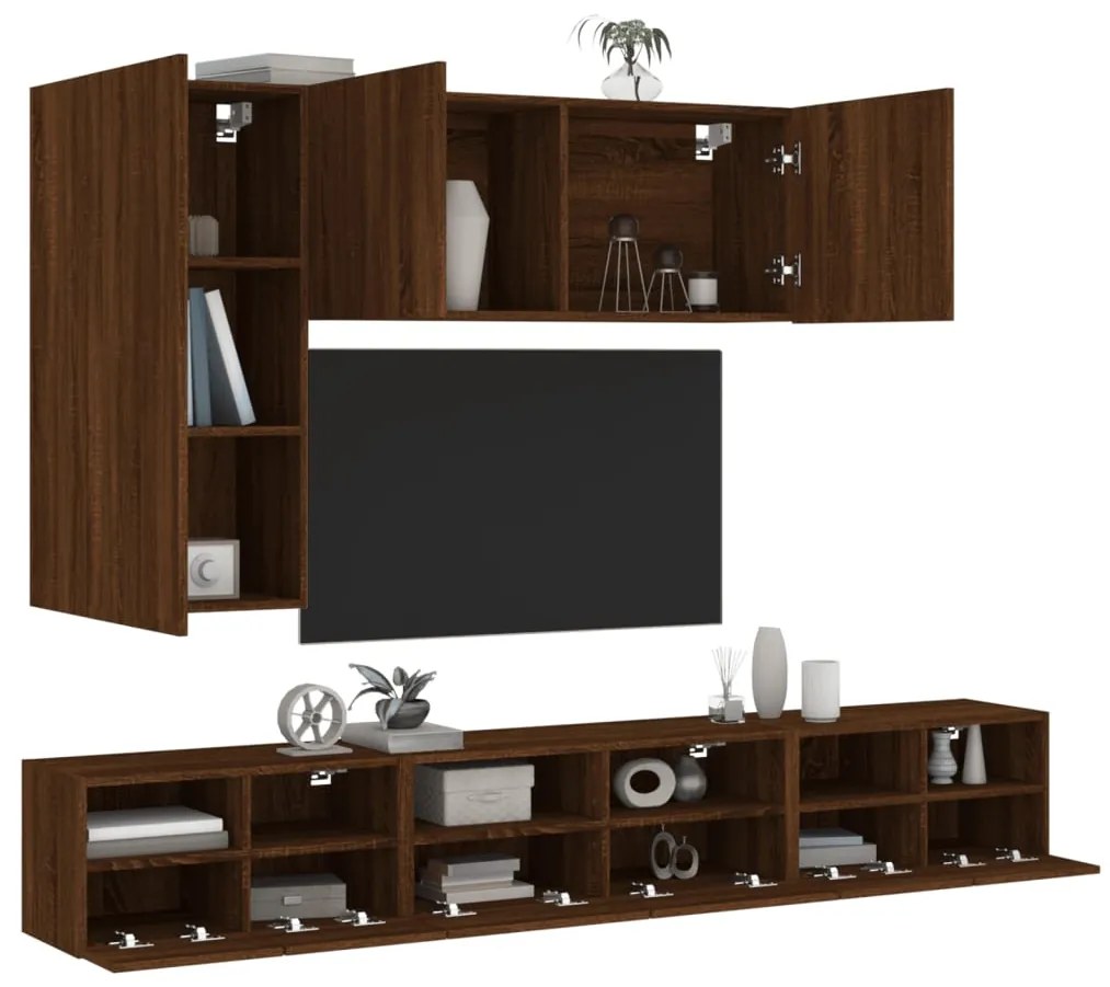 vidaXL 5pcs móveis de parede p/ TV derivados madeira carvalho castanho