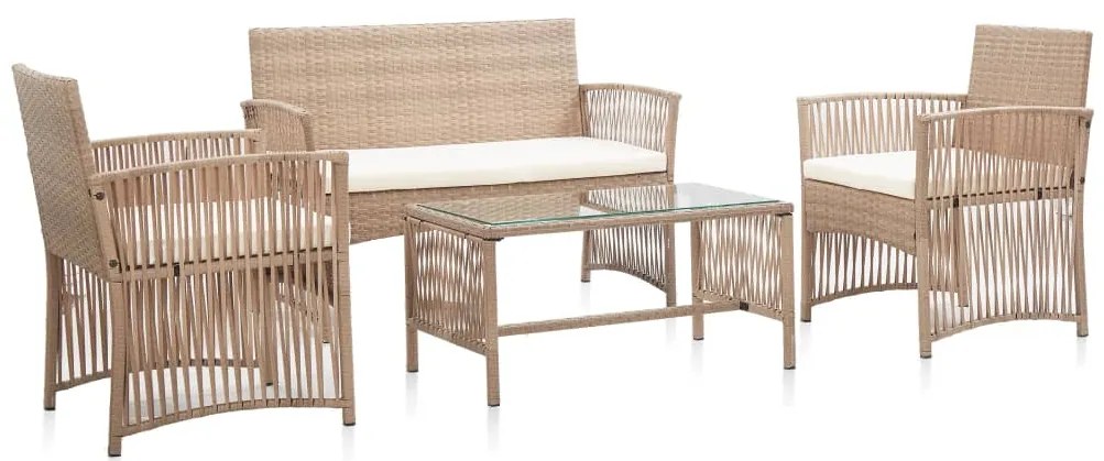 4 pcs conjunto lounge jardim c/ almofadões vime PE bege