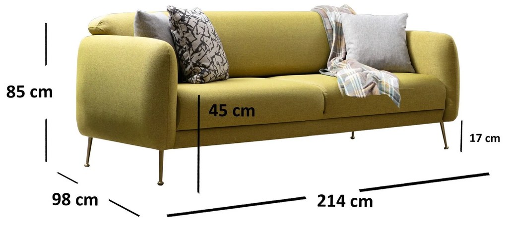 Sofá-cama de 3 lugares Sevilla – Amarelo – 214 cm x 98 cm x 85 cm
