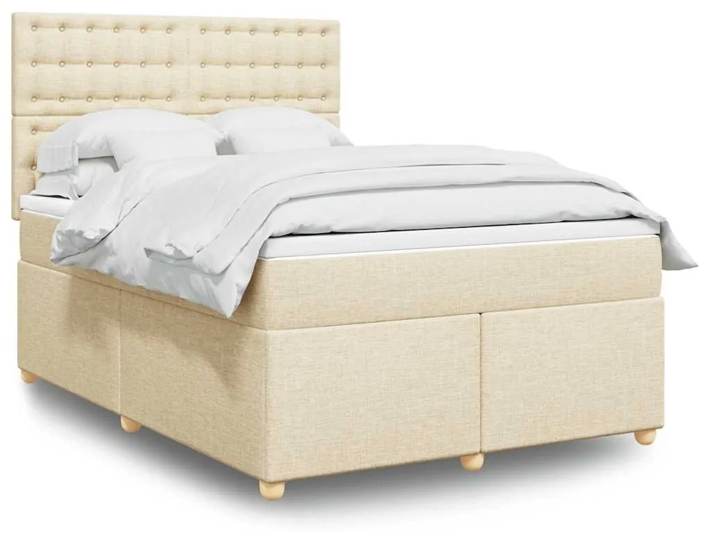 vidaXL Cama com molas/colchão 140x190 cm tecido cor creme