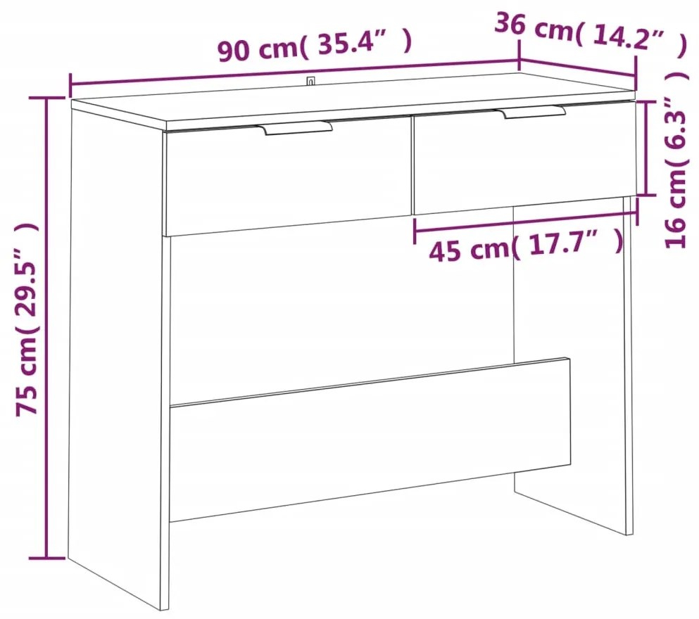 Mesa consola 90x36x75 cm derivados de madeira cinzento sonoma