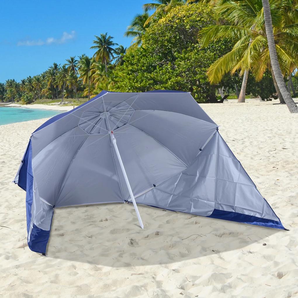 Outsunny Chapéu de Sol de Praia com Painéis Laterais Tipo Tenda Chapéu de Sol para Praia com Proteção UV Φ210x222cm Azul