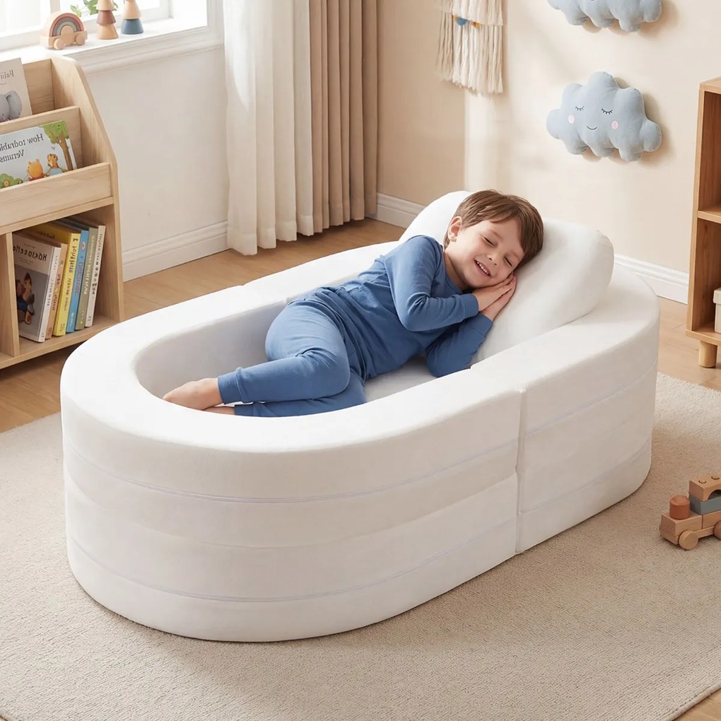 Sofá-cama 3 em 1 para crianças 66 x 47 x 55 cm, dobrável, com capas laváveis com fechos de correr e almofada com enchimento de espuma macia, para maio