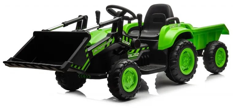 Trator elétrico para crianças 12V Com Pá Frontal e Reboque Verde