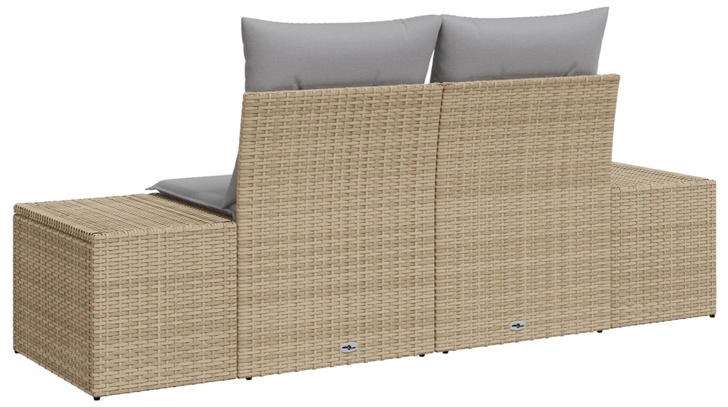 Sofá de Jardim 2 Lugares com Almofadas Bege Rattan Sintético