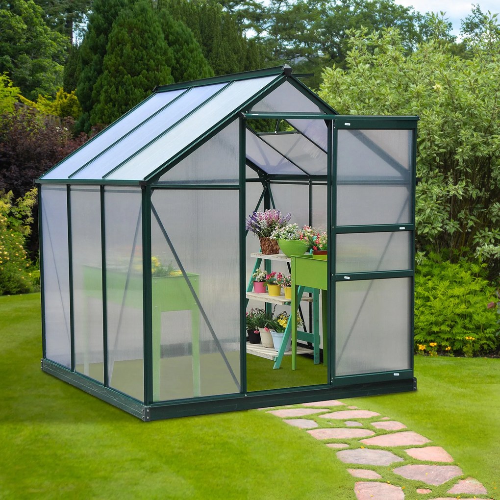 Estufa de Jardim 2x2,m de Policarbonato e Alumínio Estufa com Clarabóia Proteção UV 30 e Base 3,65 m² para Vasos Cultivos de Plantas e Flores Transpar