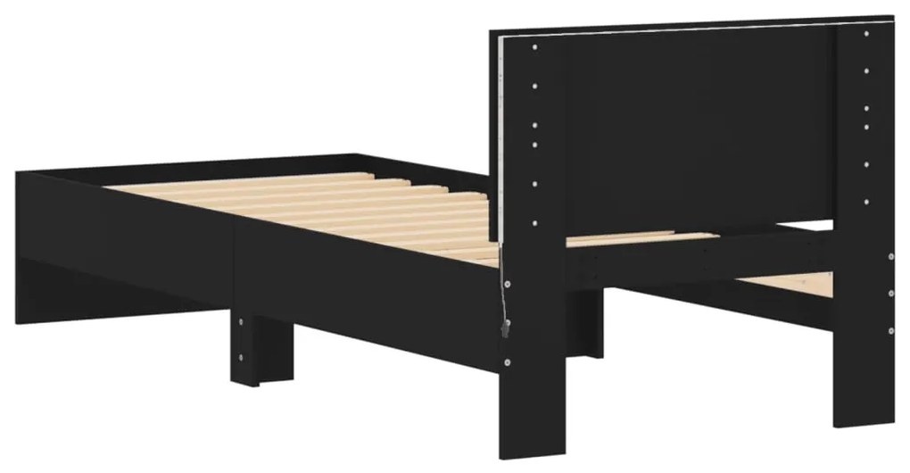 Estrutura de cama com cabeceira e luzes LED 90x200 cm preto