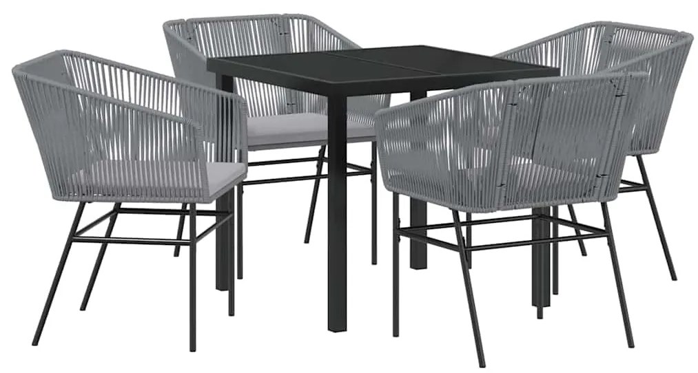 Conjunto de Jantar de Jardim 5 Peças com Almofadas Cinza em Polyrattan