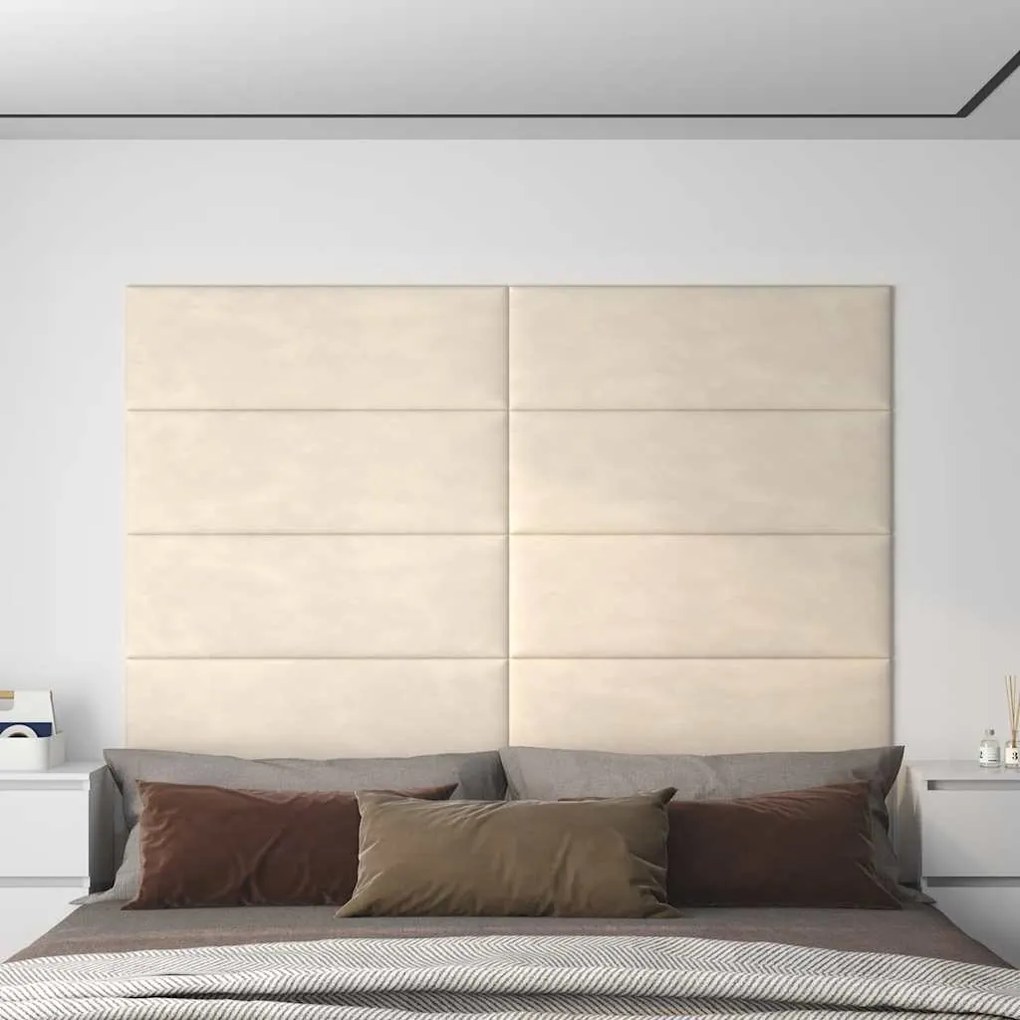vidaXL Painel de parede 12 pcs 90x30 cm veludo 3,24 m² cor creme