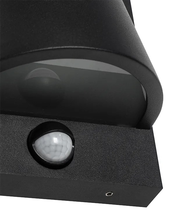 Candeeiro de parede exterior preto IP44 com sensor de movimento - Femke Industrial