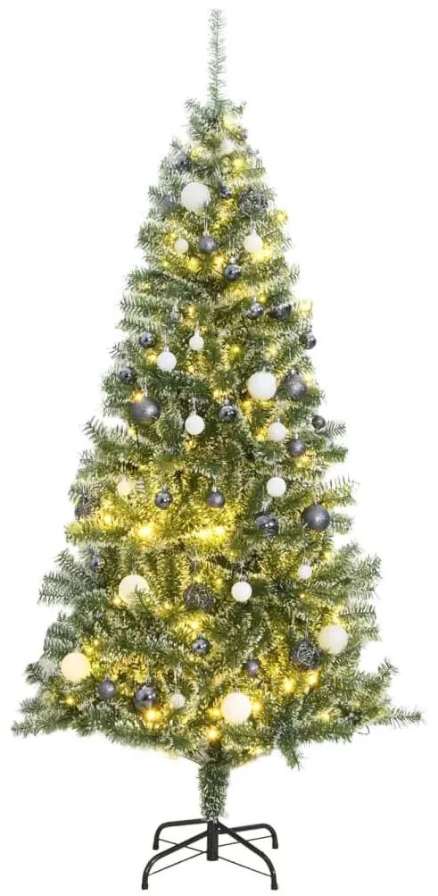 Árvore Natal artificial c/ 300 luzes LED, bolas e neve 180 cm