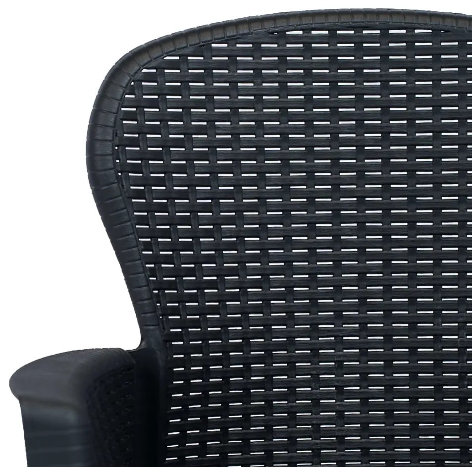 Conjunto bistrô 3 pcs plástico antracite com aspeto de vime
