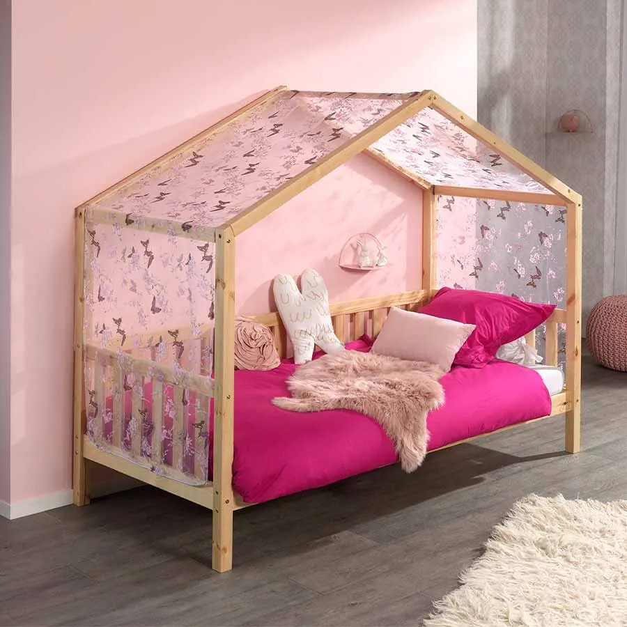 Conjunto Cama infantil de Casa DALLAS Com Ripas 90x200 com cortinados NATURAL