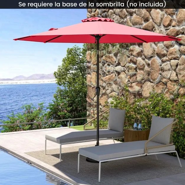 Guarda-sol jardim de 270 cm com 8 varas robustas, toldo ventilado resistente com inclinação por botão Vermelho