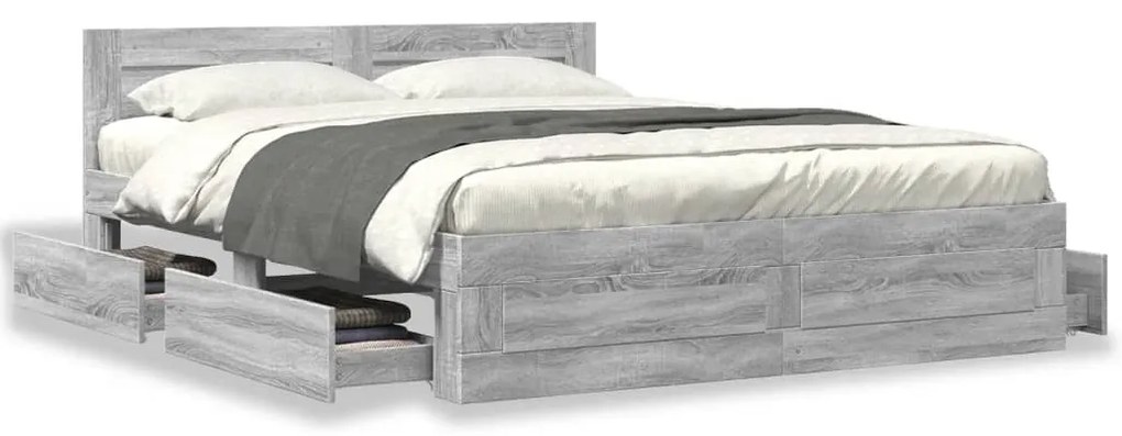 Estrutura de cama c/ cabeceira derivados madeira cinza sonoma
