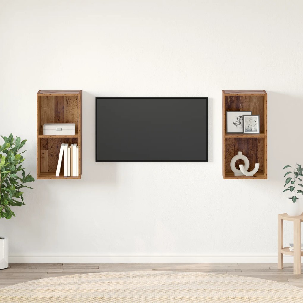 vidaXL Gabinete de TV de Parede 2 pcs Madeira Antiga 37 x 37 x 72 cm