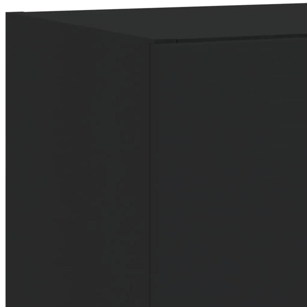5 pcs móveis de parede p/ TV c/ LEDs derivados de madeira preto