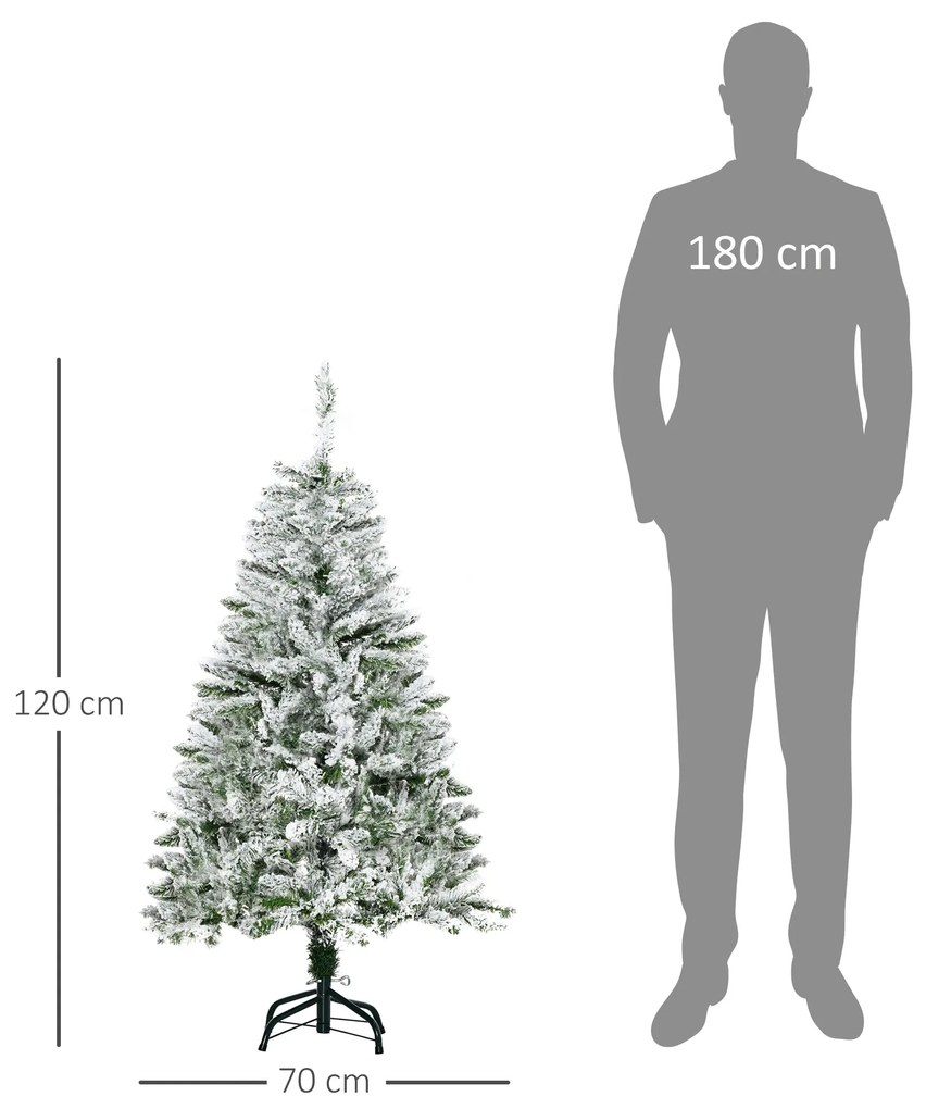 HOMCOM Árvore de Natal Artificial 120cm com Neve Ignífugo com 200 Ramo