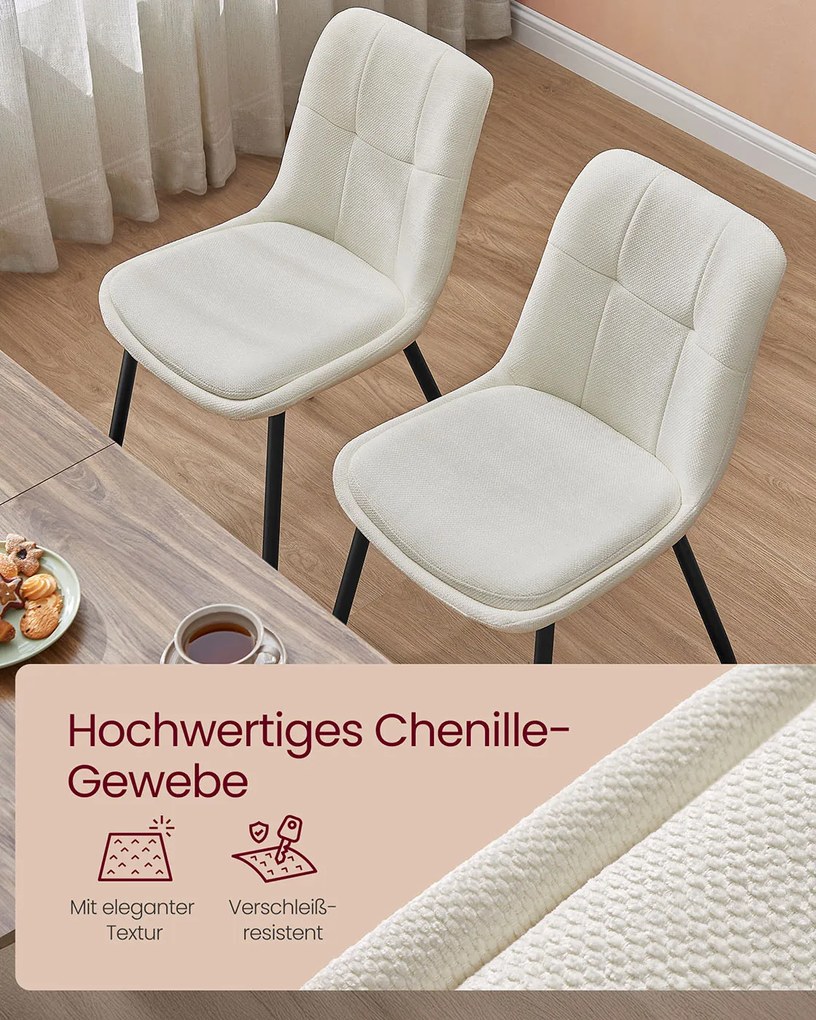 Conjunto de 2 cadeiras de sala de jantar com almofada dupla em branco creme