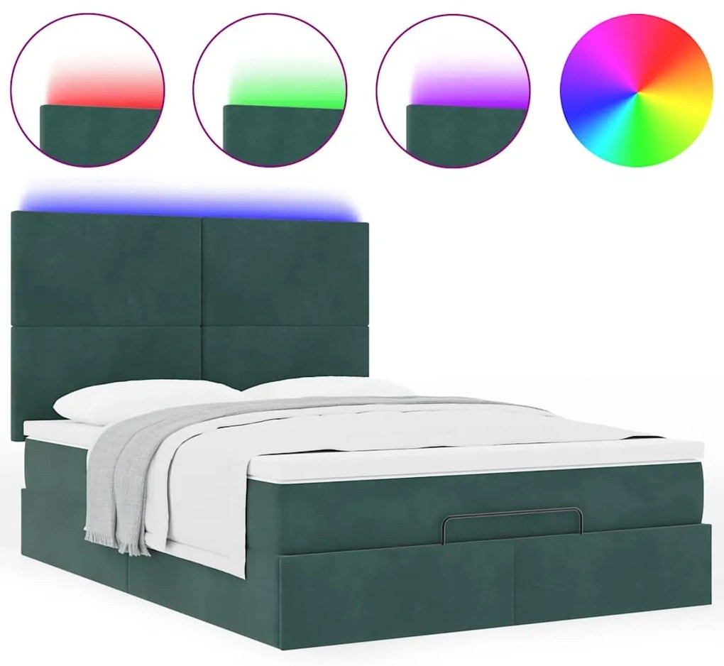 Estrutura cama otomana colchões 140x200 cm veludo verde escuro