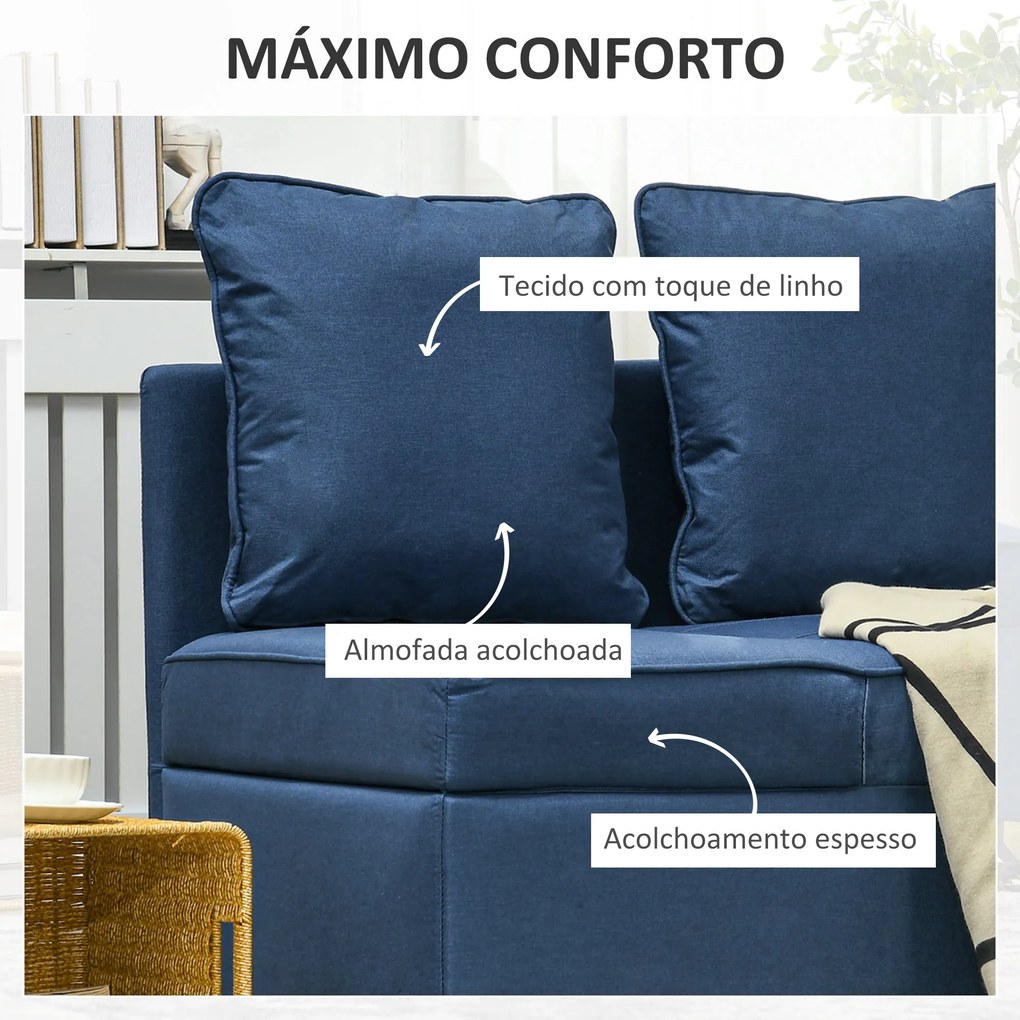 Sofá Cama 3 em 1 Sofá de 2 Lugares com Encosto Ajustável Sofá Cama Ind