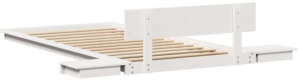 Estrado de Cama com Mesas de Cabeceira Brancas 90x190cm Madeira Maciça