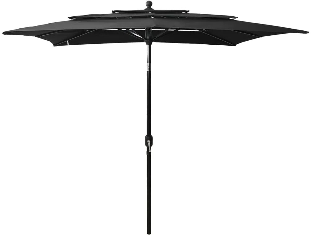 Guarda-sol de jardim 3 camadas c/ poste alumínio 2,5x2,5m preto