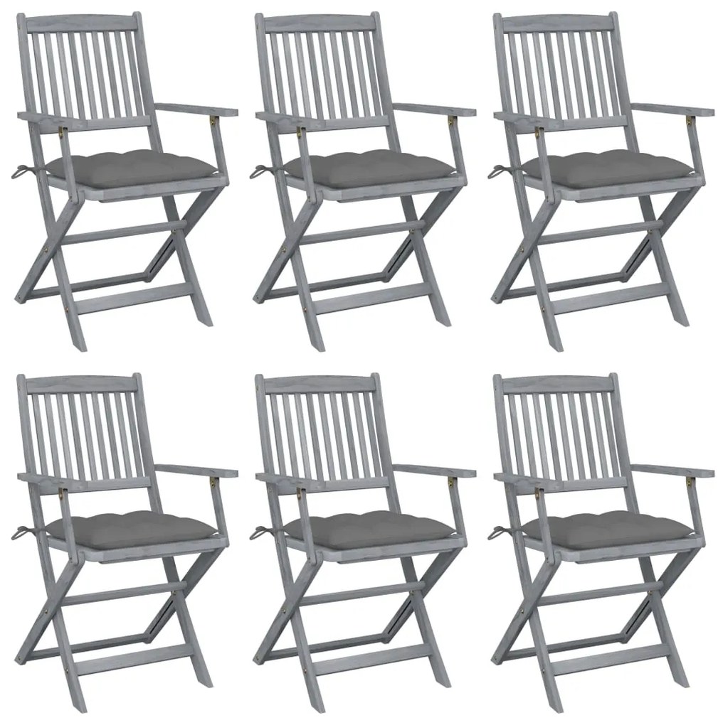 vidaXL Cadeiras exterior dobráveis c/ almofadões 6 pcs acácia maciça