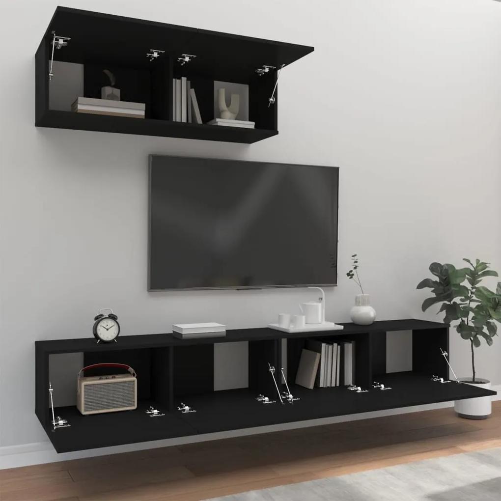 Conjunto móveis de TV 3 pcs madeira processada preto