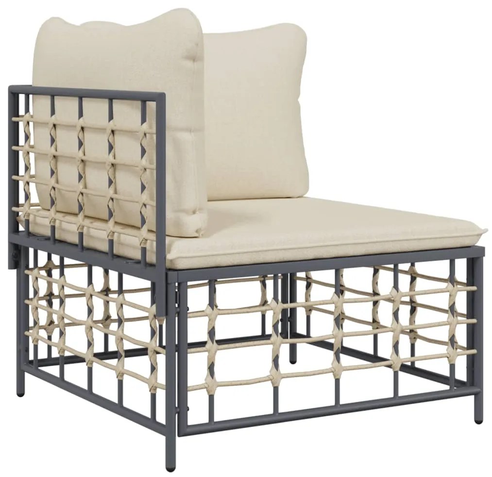 5 pcs conjunto lounge de jardim c/ almofadões vime PE antracite