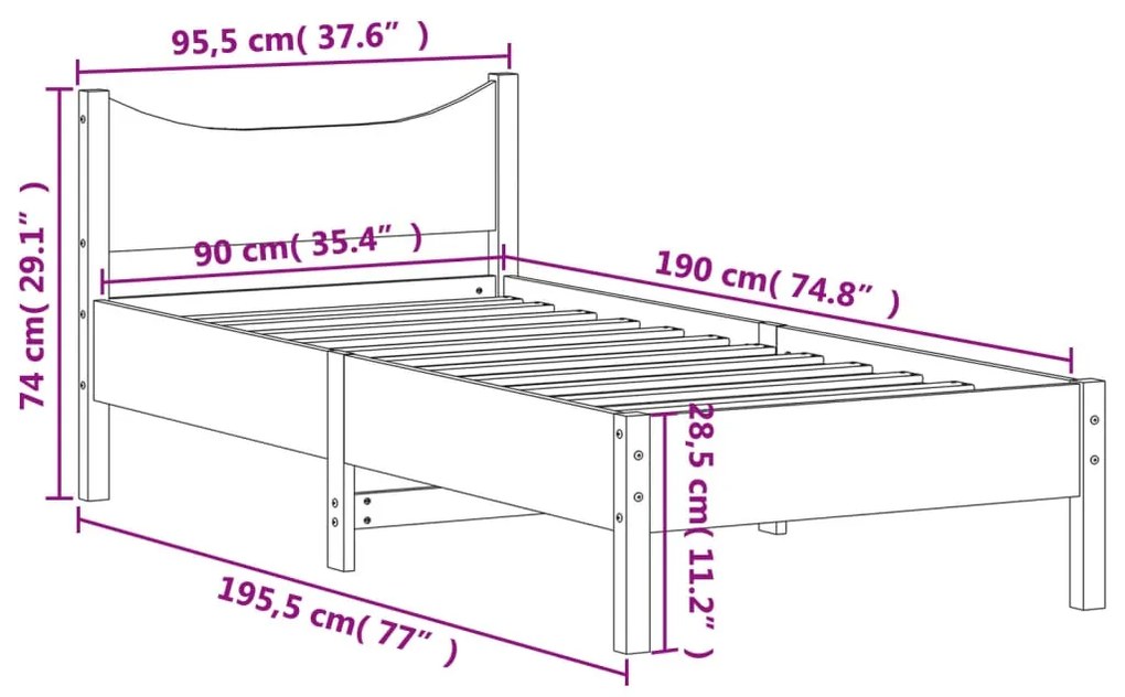 Estrutura de cama 90x190 cm madeira pinho maciça castanho cera