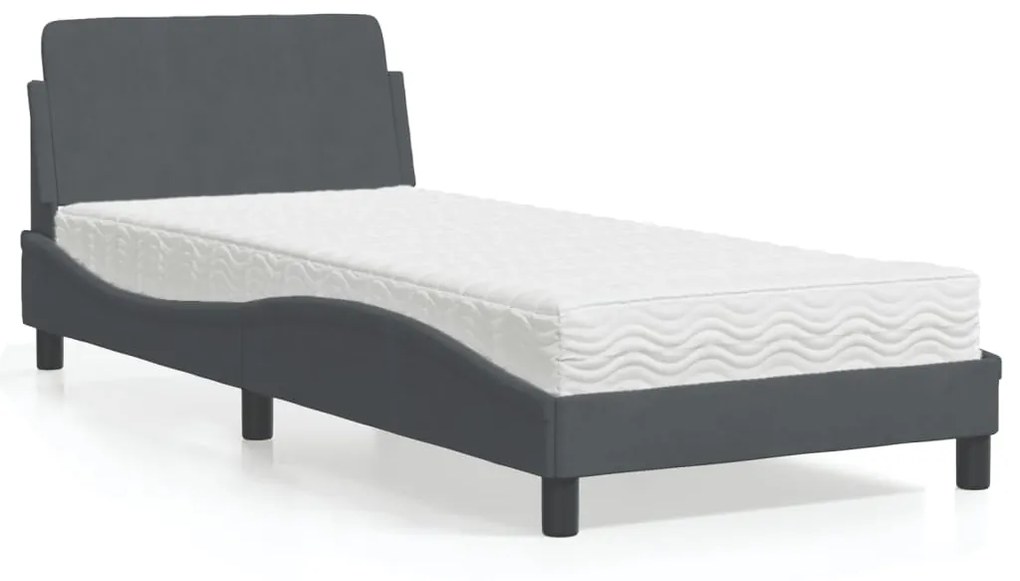 Cama com colchão 90x190 cm veludo cinzento-escuro