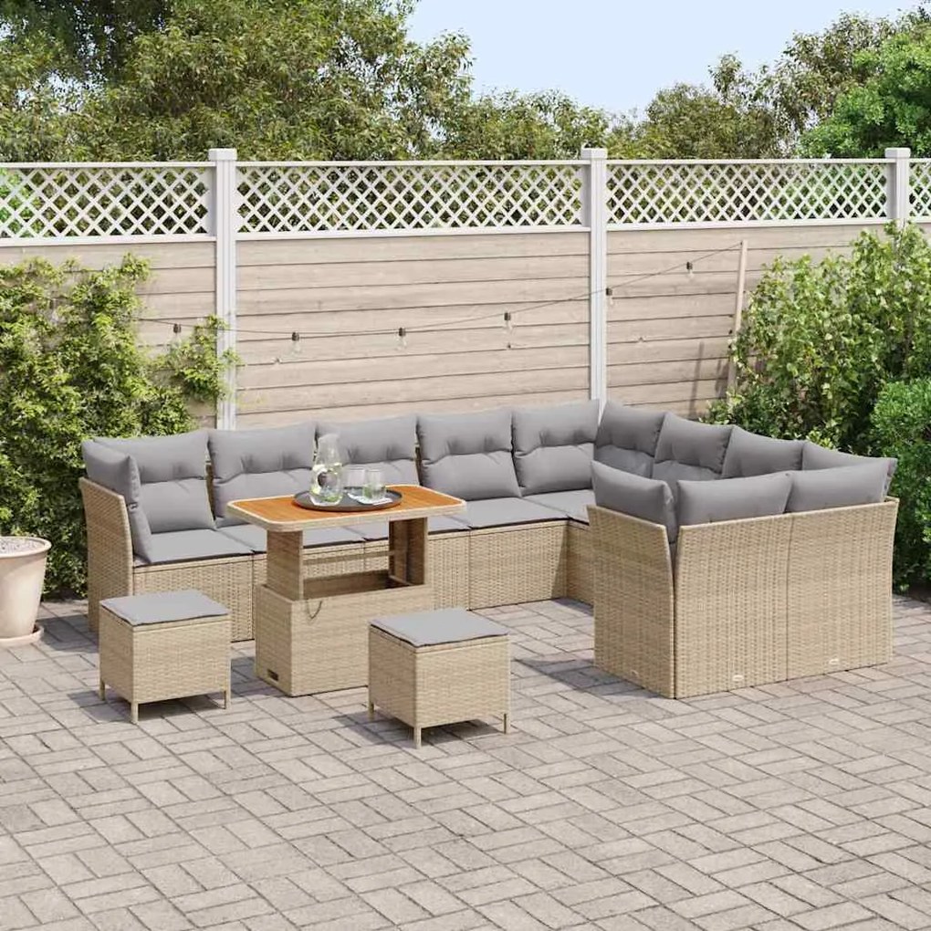 Conjunto de Sofá de Jardim de 12 Peças com Almofadas Bege - Rattan de