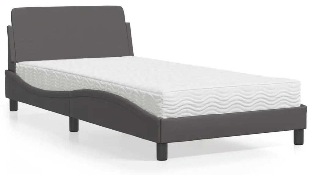 vidaXL Cama com colchão Dover 100x200 cm couro artificial cinzento