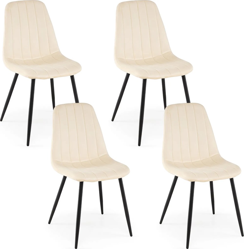 Conjunto de 4 Cadeiras de Sala de Jantar (MESA NÃO INCLUIDA), 54 x 44,5 x 87 cm, Acolchoadas em Veludo, Bege