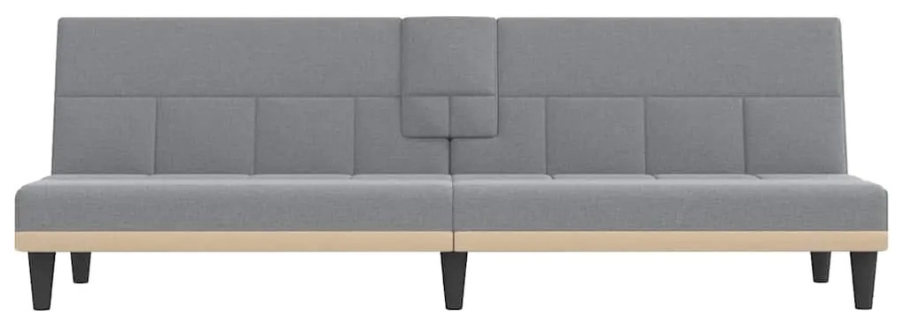 Sofá-cama com suportes para copos tecido cinzento-claro