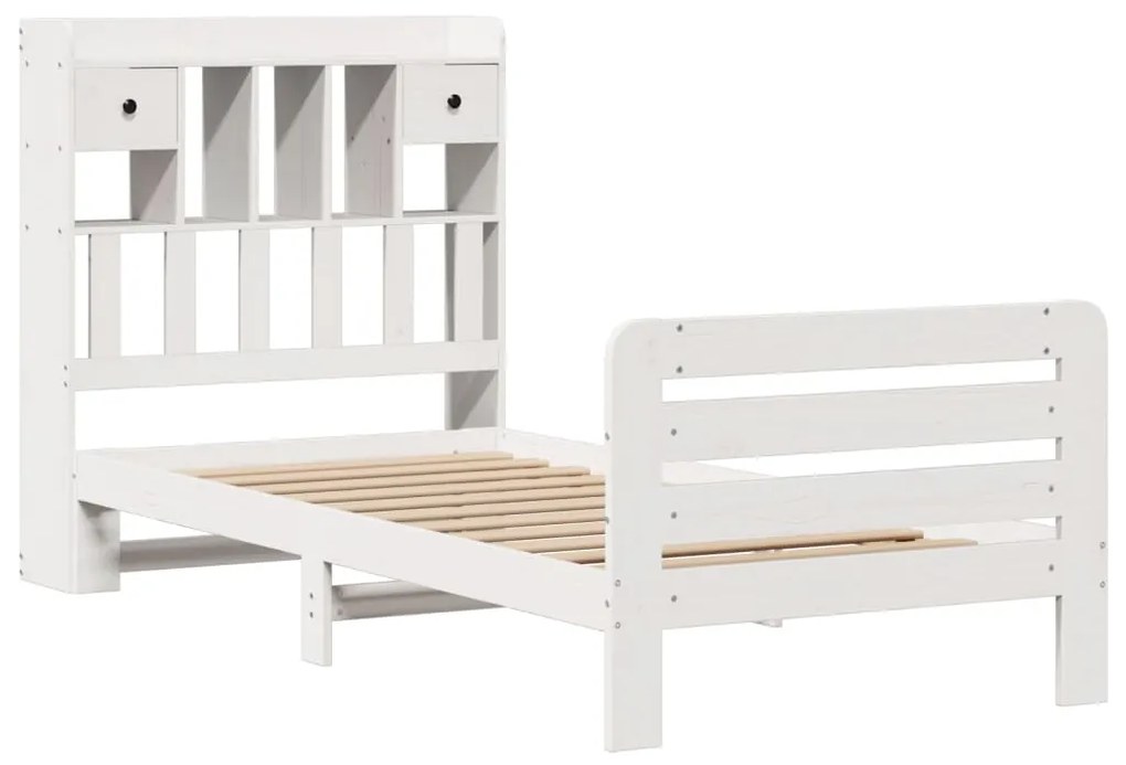 Cama com estante sem colchão 75x190 cm pinho maciço branco