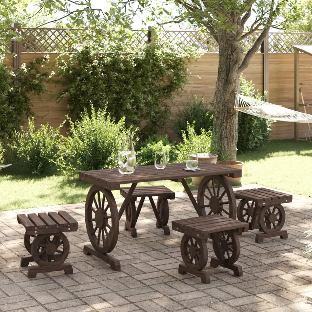 5 pcs conjunto de jantar p/ jardim madeira de abeto maciça