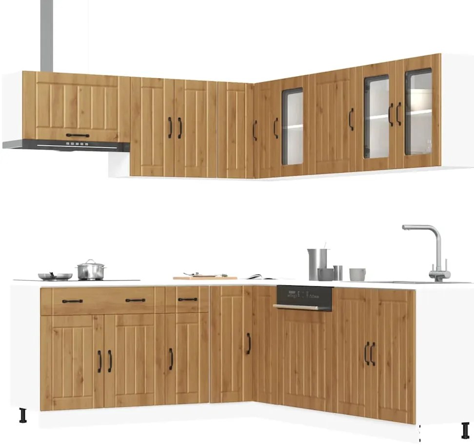 vidaXL 11 peças armário de cozinha conjunto Lucca carvalho artesanal