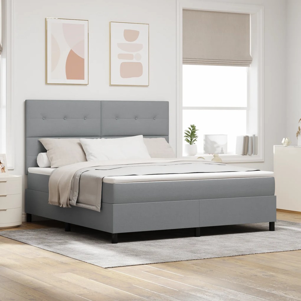 vidaXL Cama Box Spring com Colchão Cinza Claro Super King Tecido
