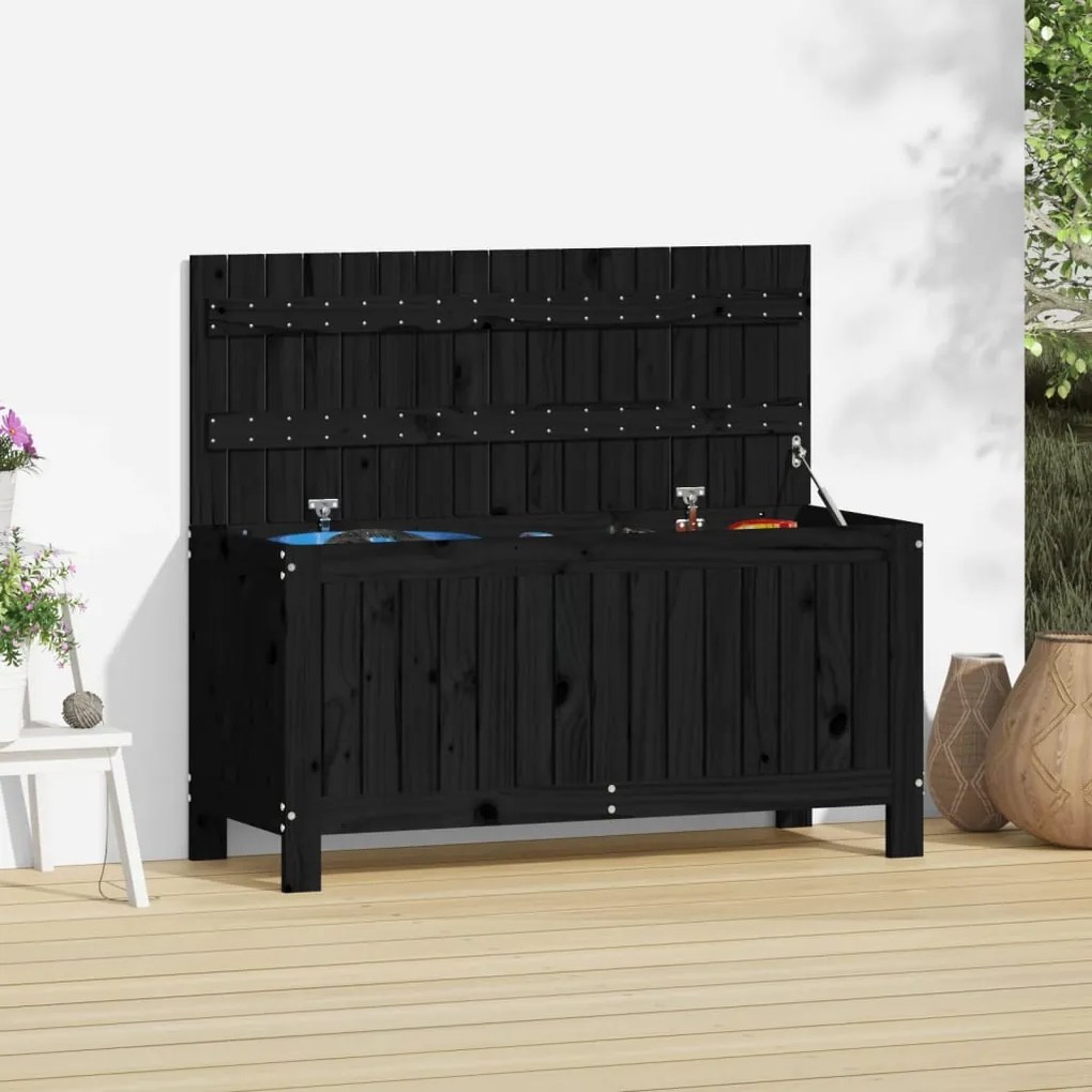 823833 vidaXL Caixa de arrumação jardim 108x42,5x54 cm pinho maciço preto