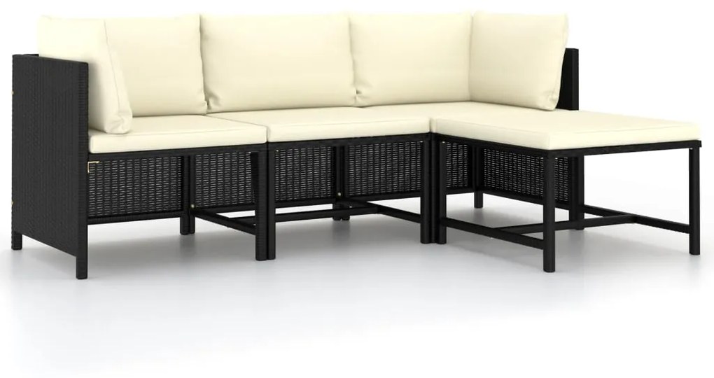 vidaXL 4 pcs conjunto sofás de jardim com almofadões vime PE preto