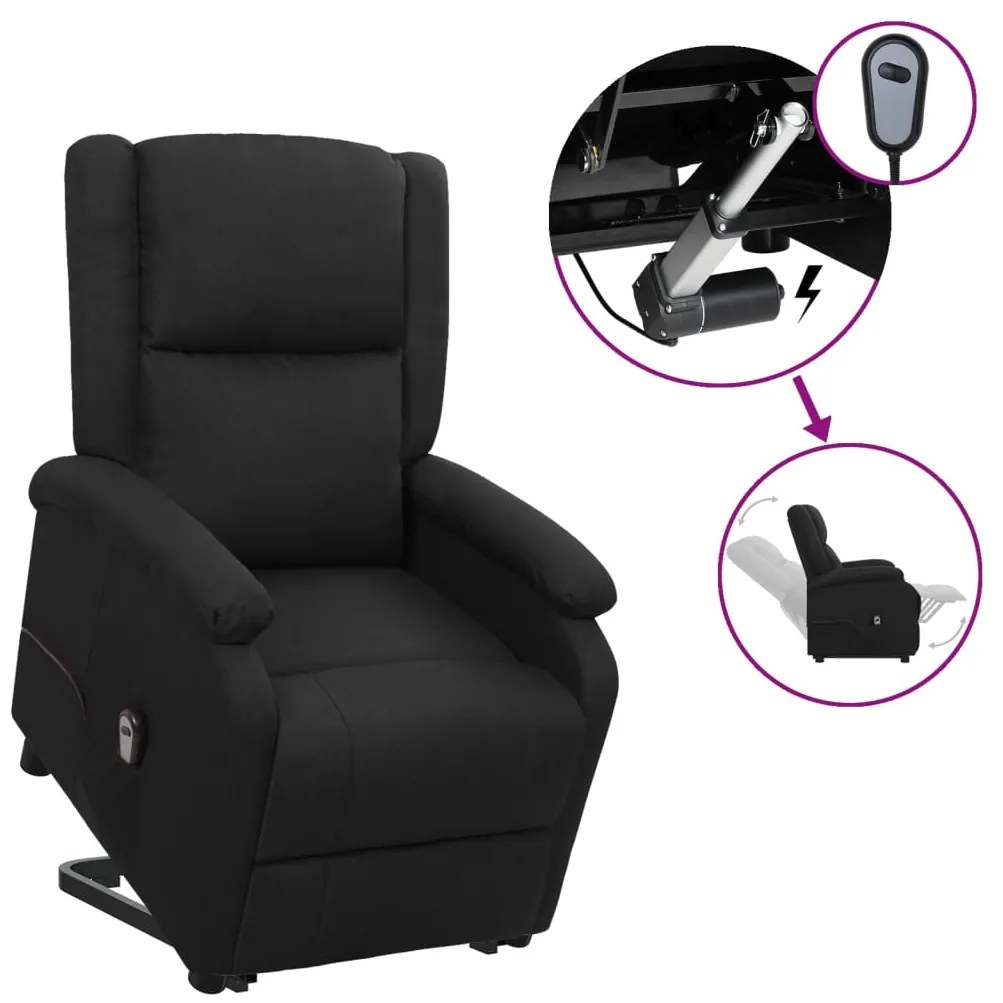 vidaXL Poltrona elevatória tecido preto